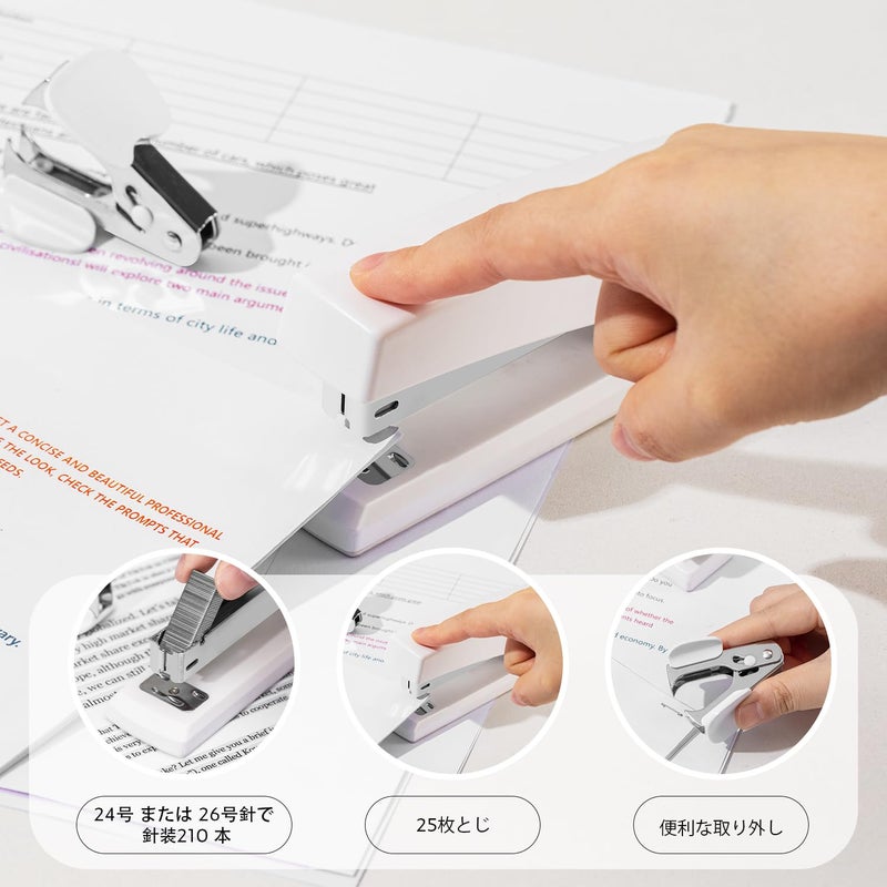 Deli Stapler, Desktop Stapler, Office Staplers, 25 Sheet Capacity, Includes 1000 Staples and Staple Remover, White - Image 2